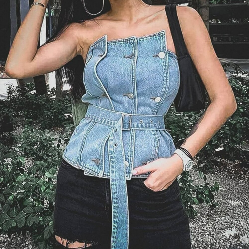 Denim Strapless Top